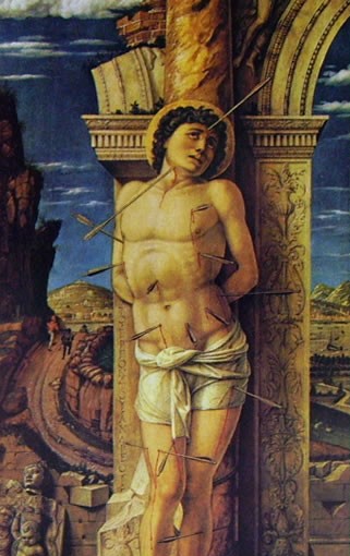 Andrea Mantegna: San Sebastiano, cm 68 x 30 Kunsthistorisches Museum di Vienna, particolari